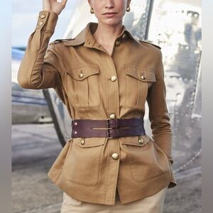 BANANA REPUBLIC Tan Voyage Safari Jacket Belted Size 8 Tall